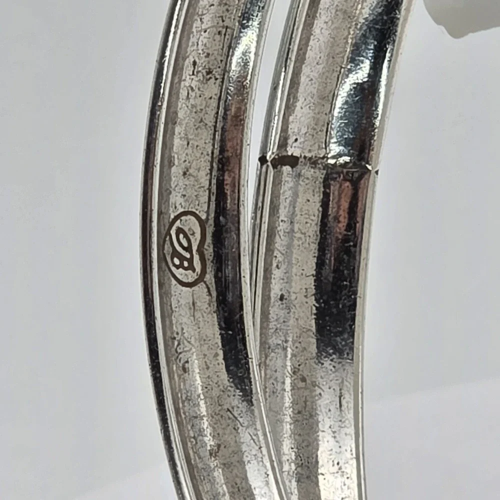 Vtg BRIGHTON 'Avenue' Bracelet Etched Double Interlocked Bangles‎ Silver Plated